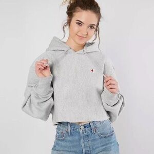 Champion Women's Light Gray Cropped Hoodie